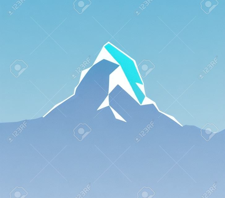 Logotipo de pico de montanhas de neve (Matterhorn). Pode ser usado como emblema esportivo, emblema de água mineral, bandeira de turismo, ícone de viagem, sinal, decoração...