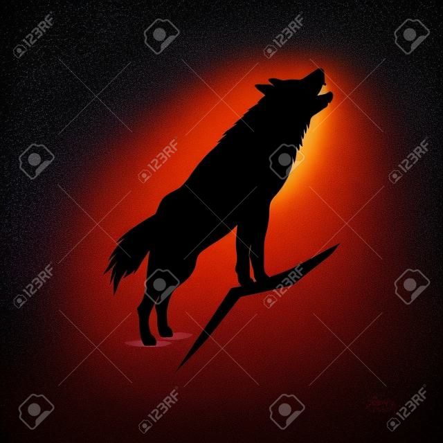 Silhouette of howling wolf.