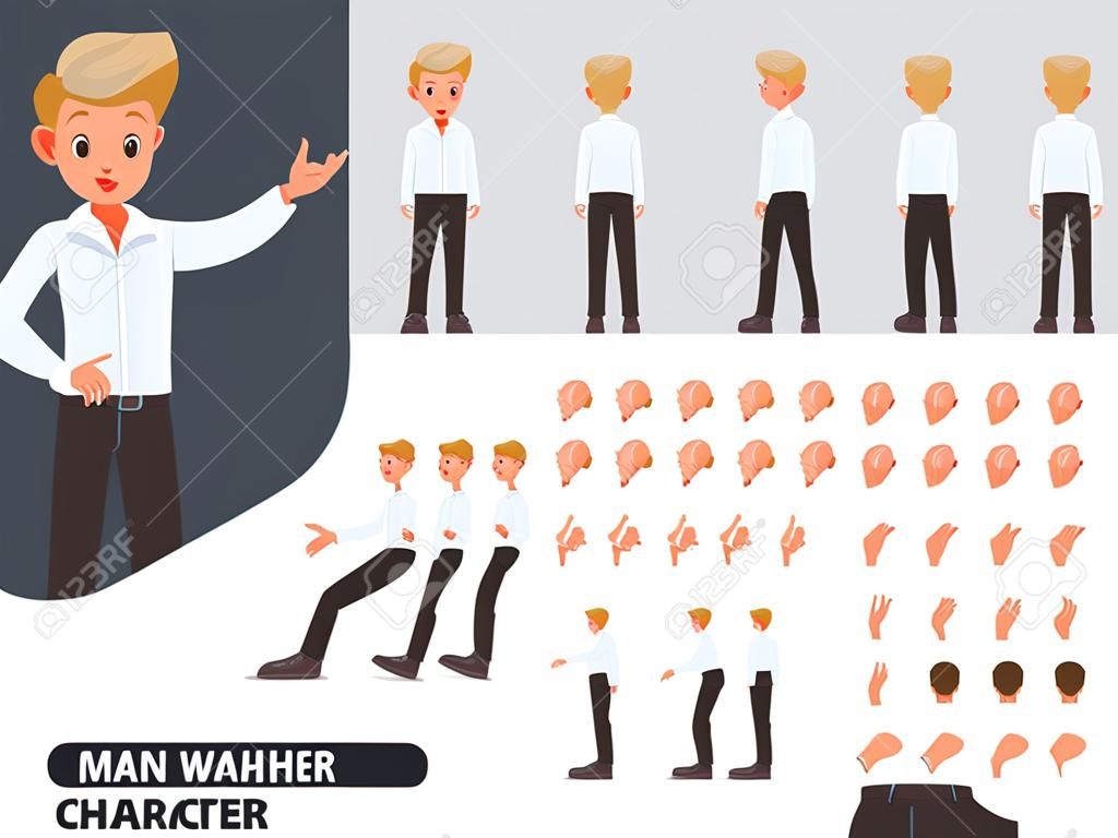 Man wear white shirt character vector design. Create your own pose.
