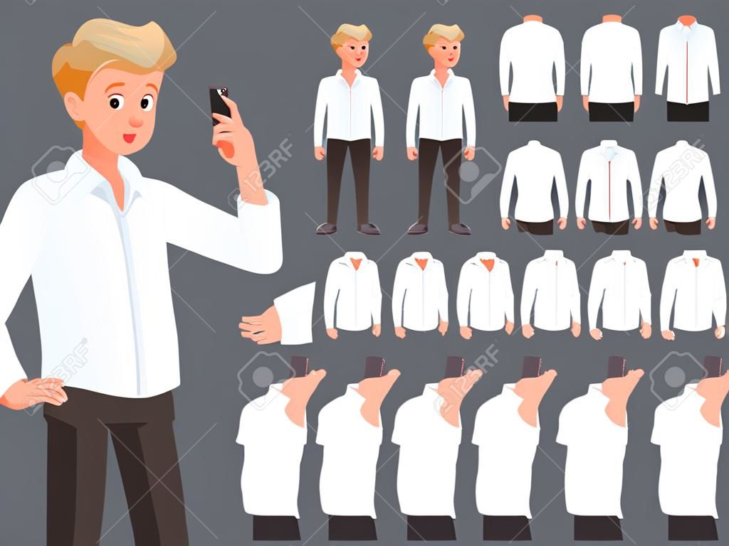 Man wear white shirt character vector design. Create your own pose.