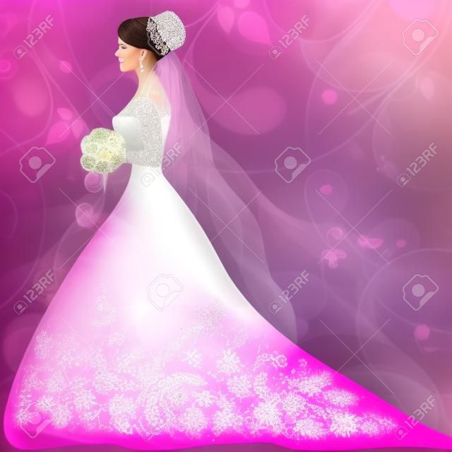 在粉紅色的背景美麗的新娘