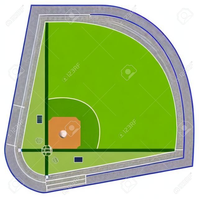 El esquema de un campo de béisbol en un fondo blanco