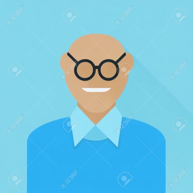 Kopasz férfi szemüveg ikonra lapos stílus a világoskék háttér