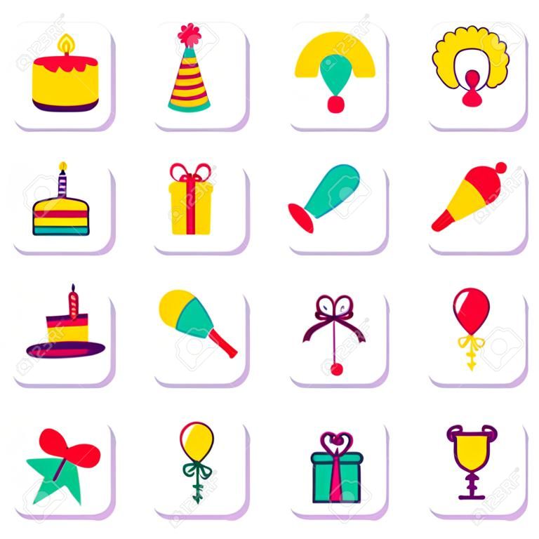 Happy birthday icons set, flat style