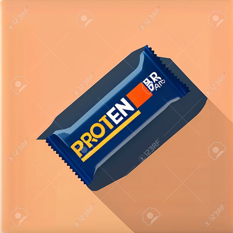 Blue protein bar icon, flat style