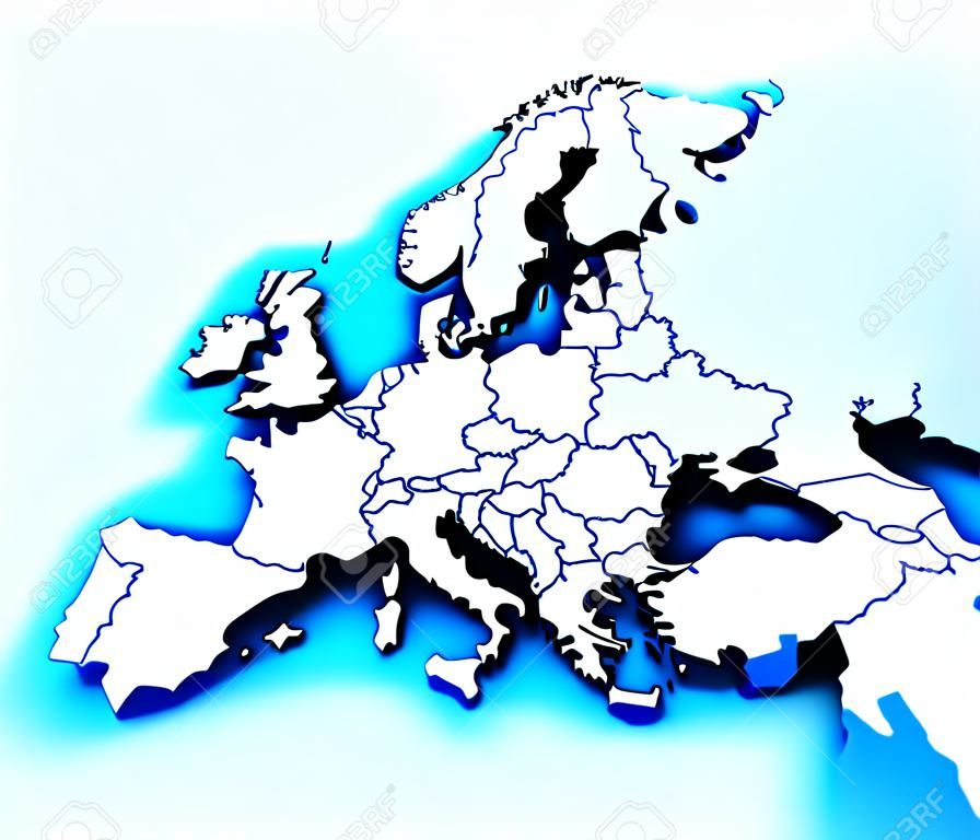 3D rendering di estruso mappa dell'Europa con i confini nazionali