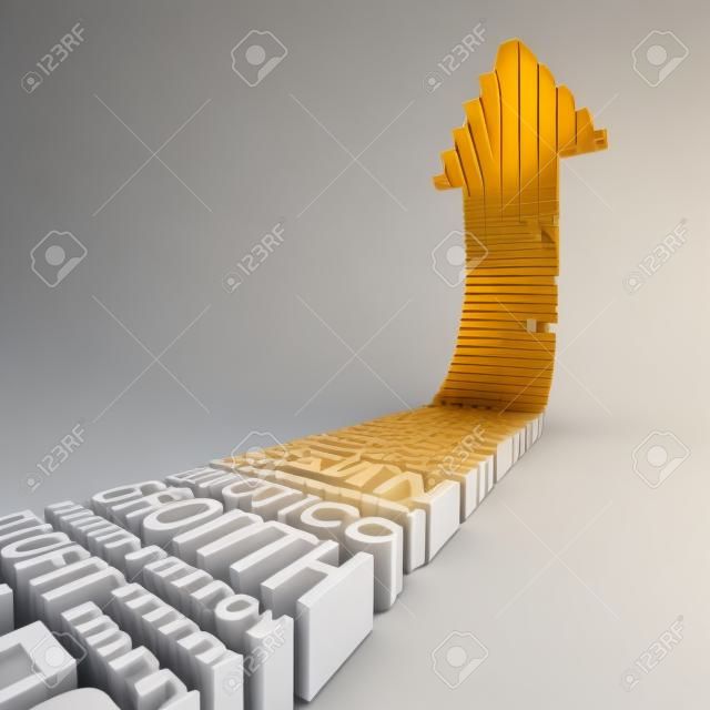 Business growth arrow, 3d render, white background