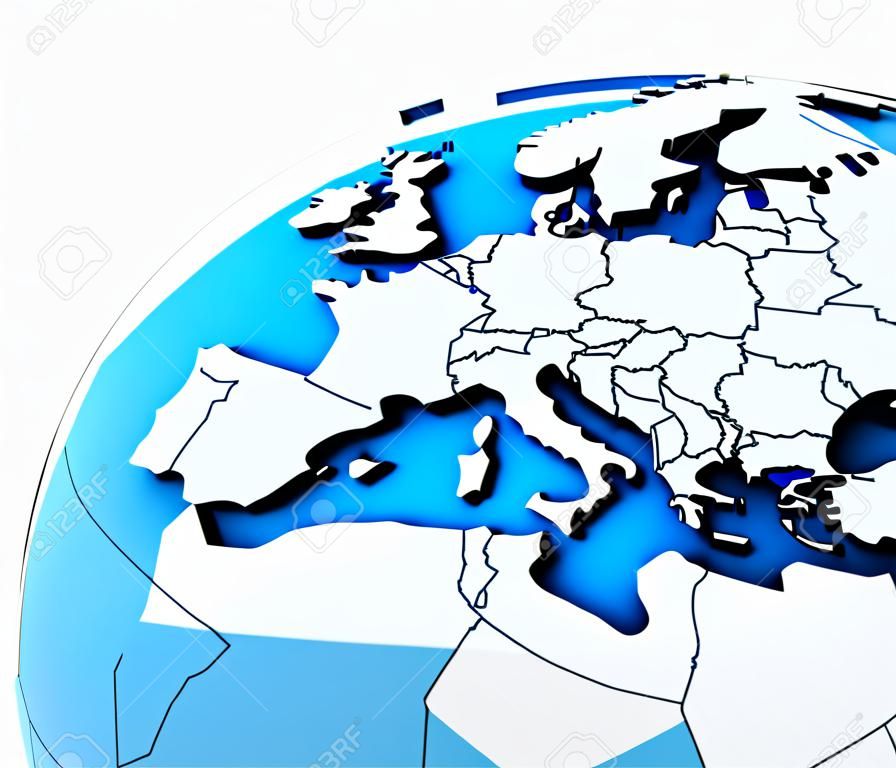 Globe of Europe a nemzeti határok, 3d render