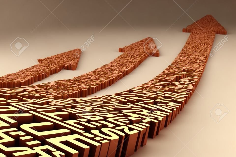 Rising arrows formed by business related words, 3d render
