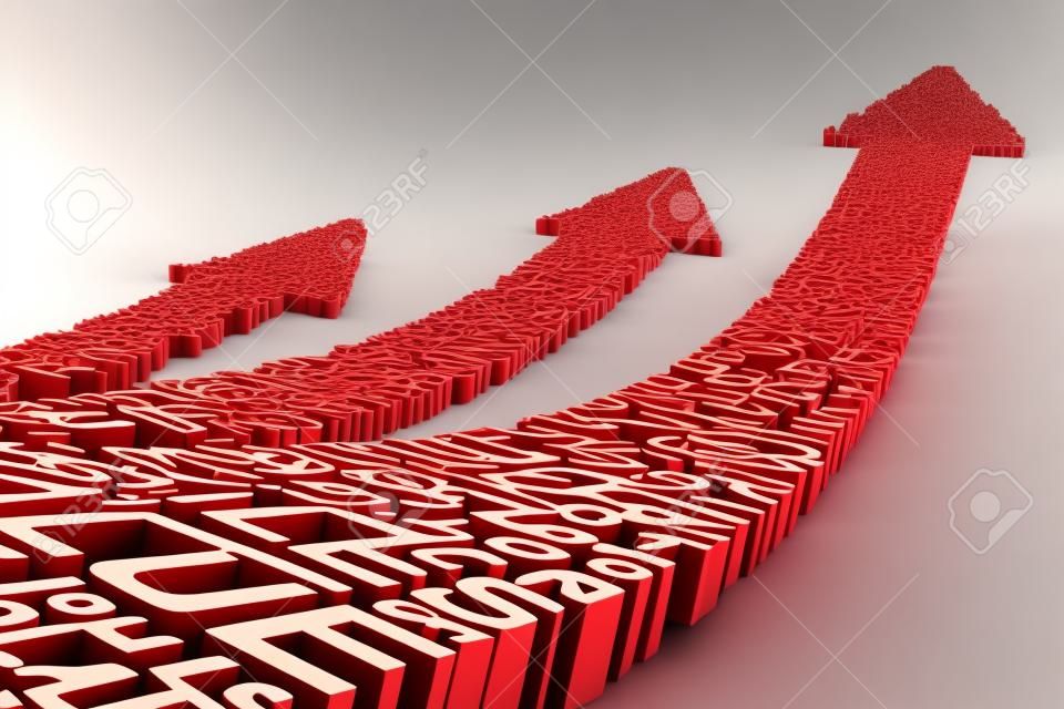 Rising arrows formed by business related words, 3d render