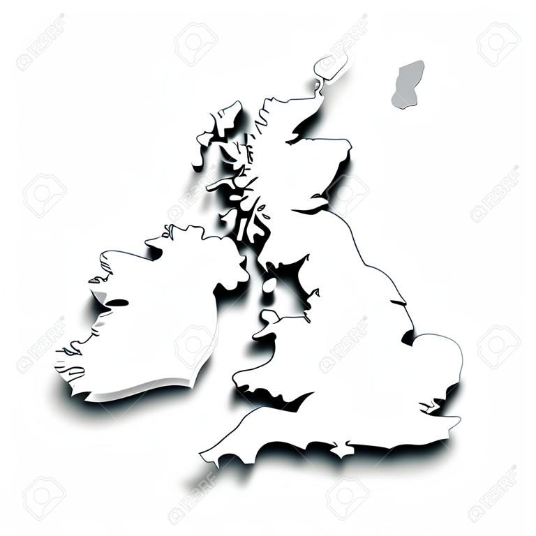 Carta bianca mappa del Regno Unito, rendering 3d