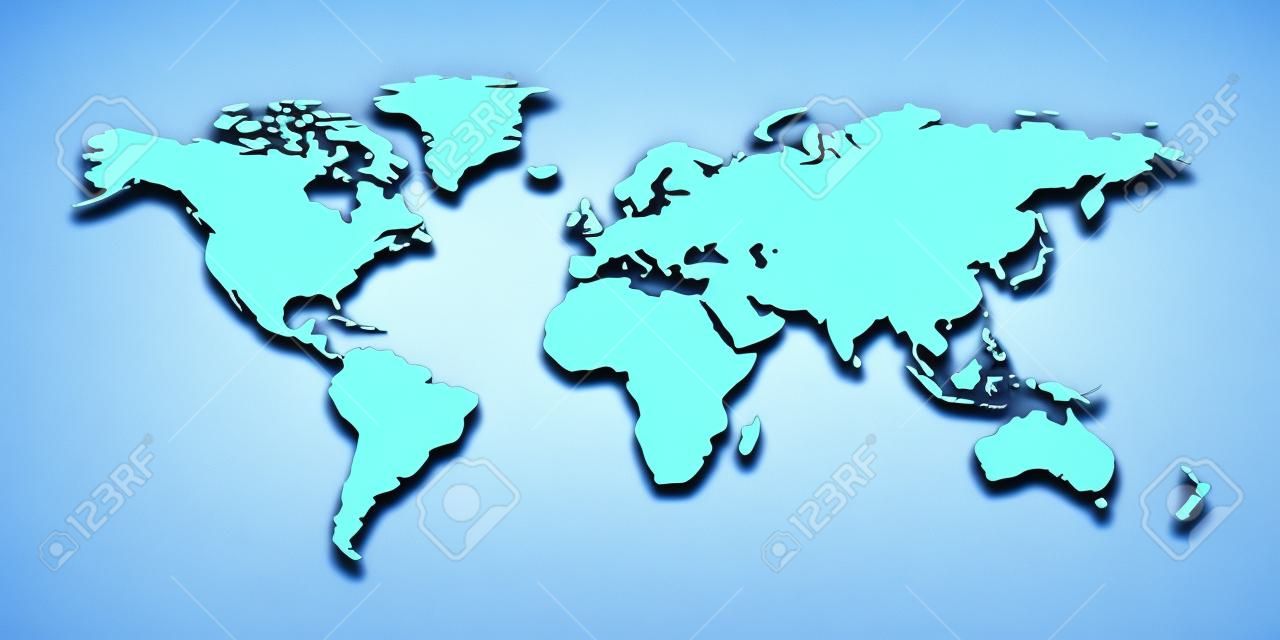 Blanco mapa del mundo de papel contra el fondo azul, 3d