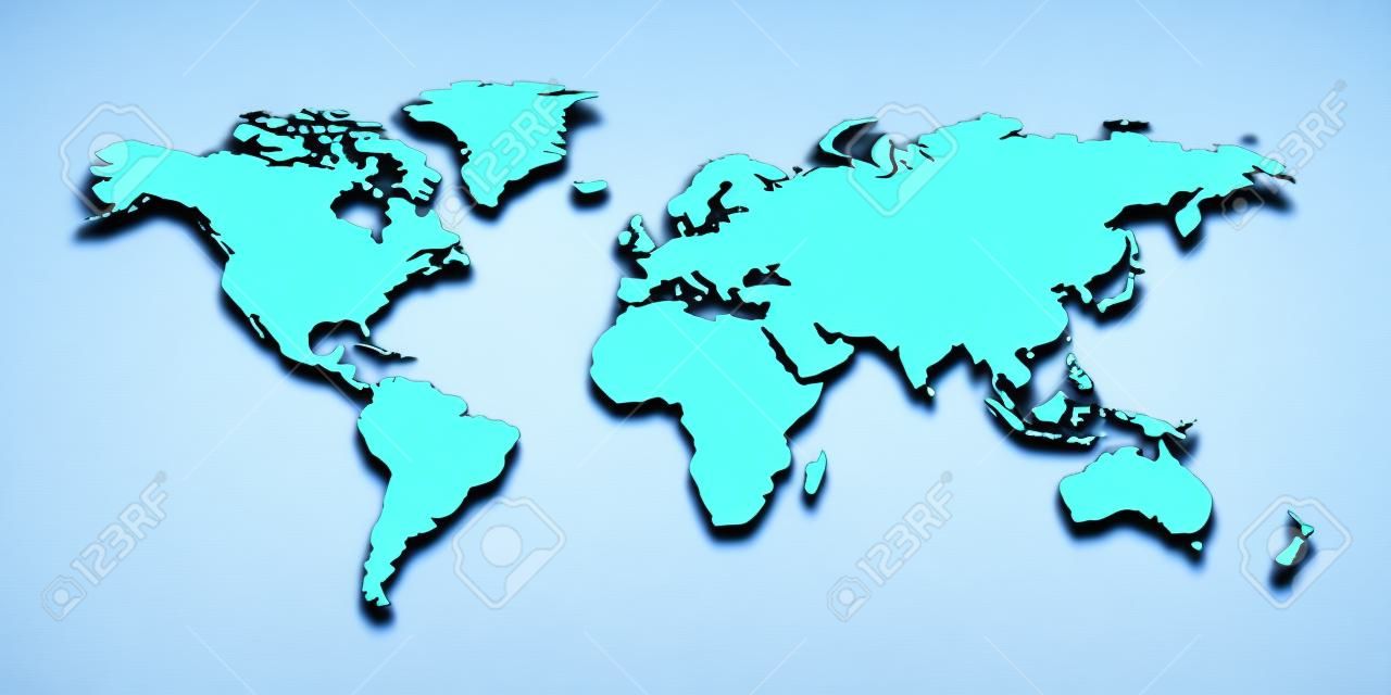 Blanco mapa del mundo de papel contra el fondo azul, 3d