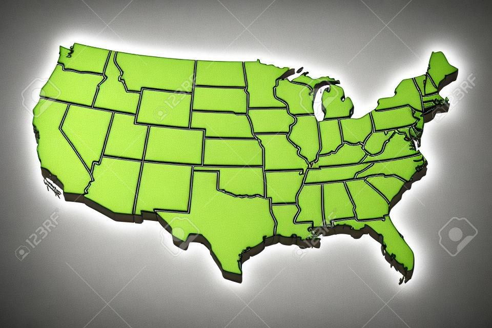 Mapa de Estados Unidos com fronteiras estaduais, render 3d