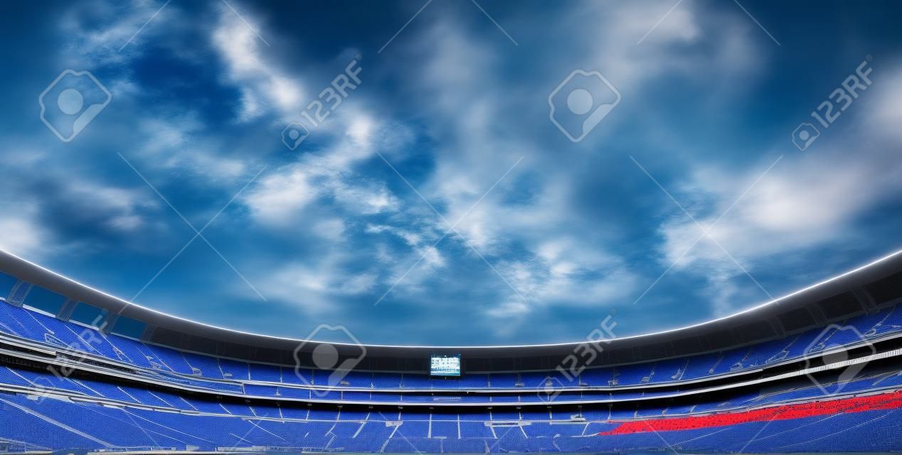 Wide Horizontal photo of a american football stadium with blue clouds in the sky