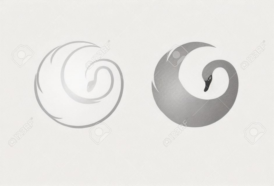 Vector images of swan design on a white background.