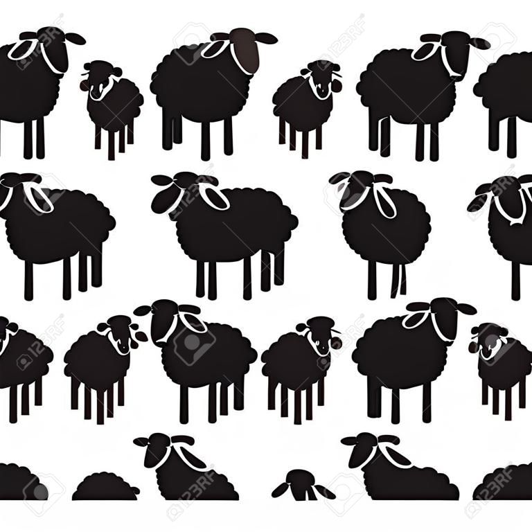 Ovelha branca única no grupo de ovelhas pretas. conceito diferente