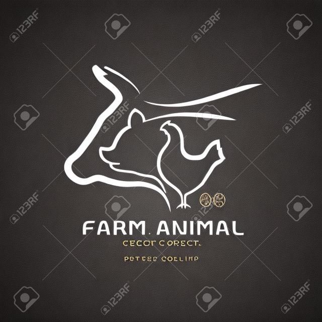 Vector group of animal farm label., Cow,pig,chicken,egg. Logo Animal.