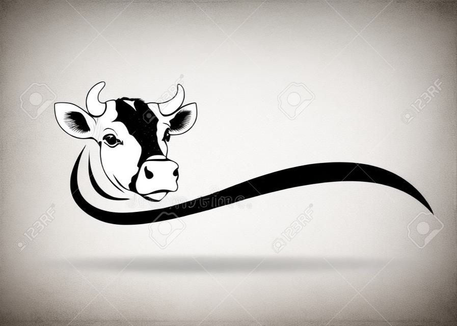 白い背景上の牛頭のデザインのベクトル、農場の動物、ベクトルのイラスト。簡単に編集可能なレイヤードベクターのイラスト。