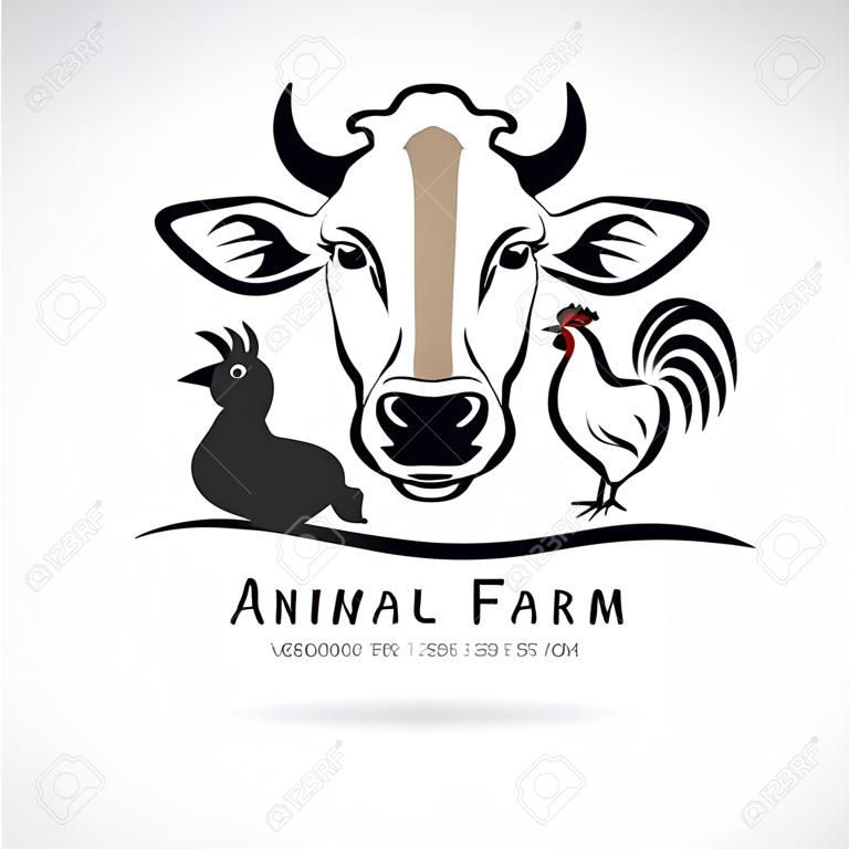Grupo de vector de etiqueta de granja de animales., Vaca, cerdo, pollo. Logotipo Animal. Fácil ilustración vectorial editable en capas.