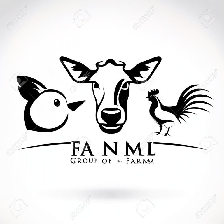 Vektorgruppe des Tierfarmlabels., Kuh, Schwein, Huhn. Logo-Tier. Leicht bearbeitbare geschichtete Vektorillustration.