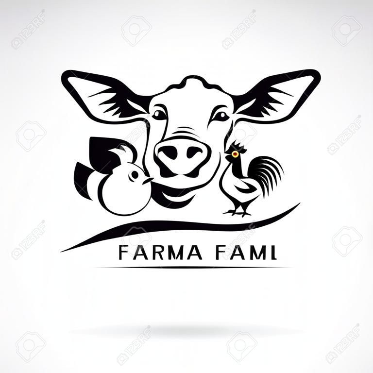Grupo de vector de etiqueta de granja de animales., Vaca, cerdo, pollo. Logotipo Animal. Fácil ilustración vectorial editable en capas.