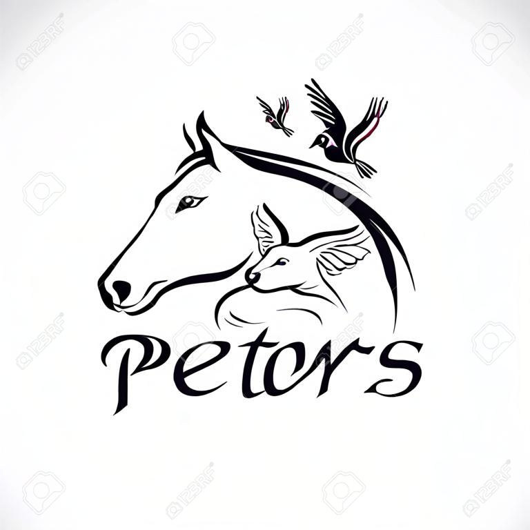 Vector group of pets - Horse, Dog, Cat, Humming bird, Parrot, Butterfly, Rabbit isolated on white background. Pet Icon or logo, Easy editable layered vector illustration.