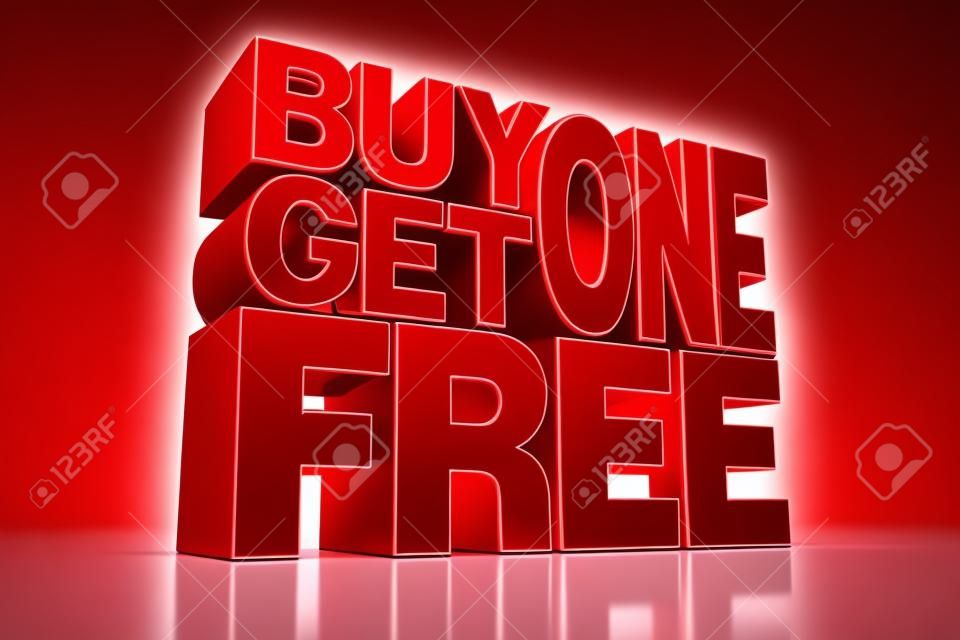 3D red text buy 1 get 1 free on white background with reflection