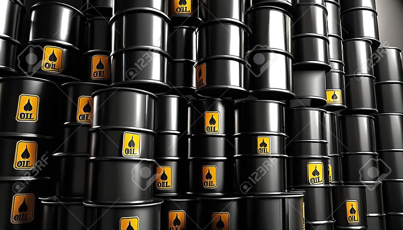 Negro aceite de metal barriles de fondo, el concepto de industria.