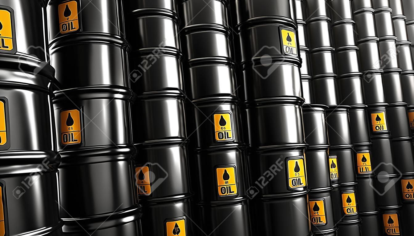 Black Metal Oil Barrels Background, Industrial Concept.