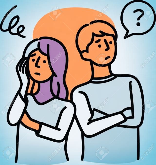 Thinking man and woman Simple illustration