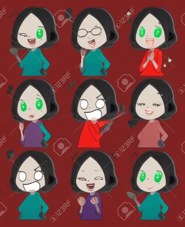 Sammlung von Frauen mit verschiedenen Gesichtsausdrücken