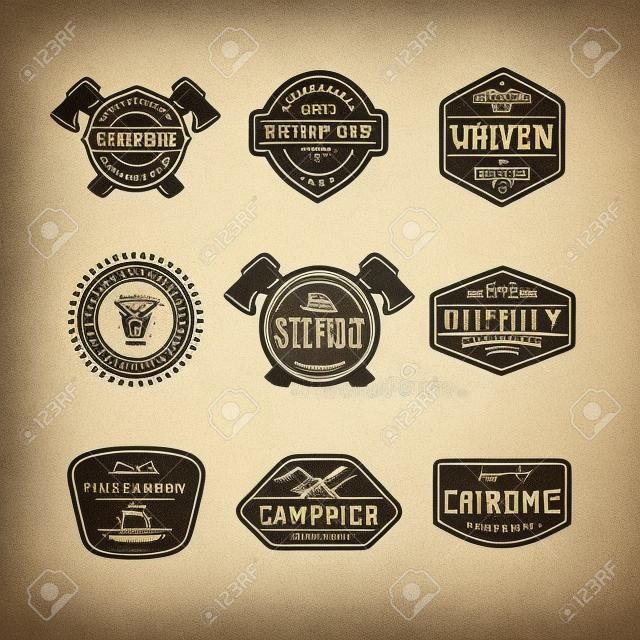 Набор старинных столярных логотипов. Векторная иллюстрация