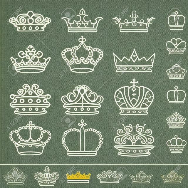 Conjunto de iconos de la corona. Ilustración vectorial.