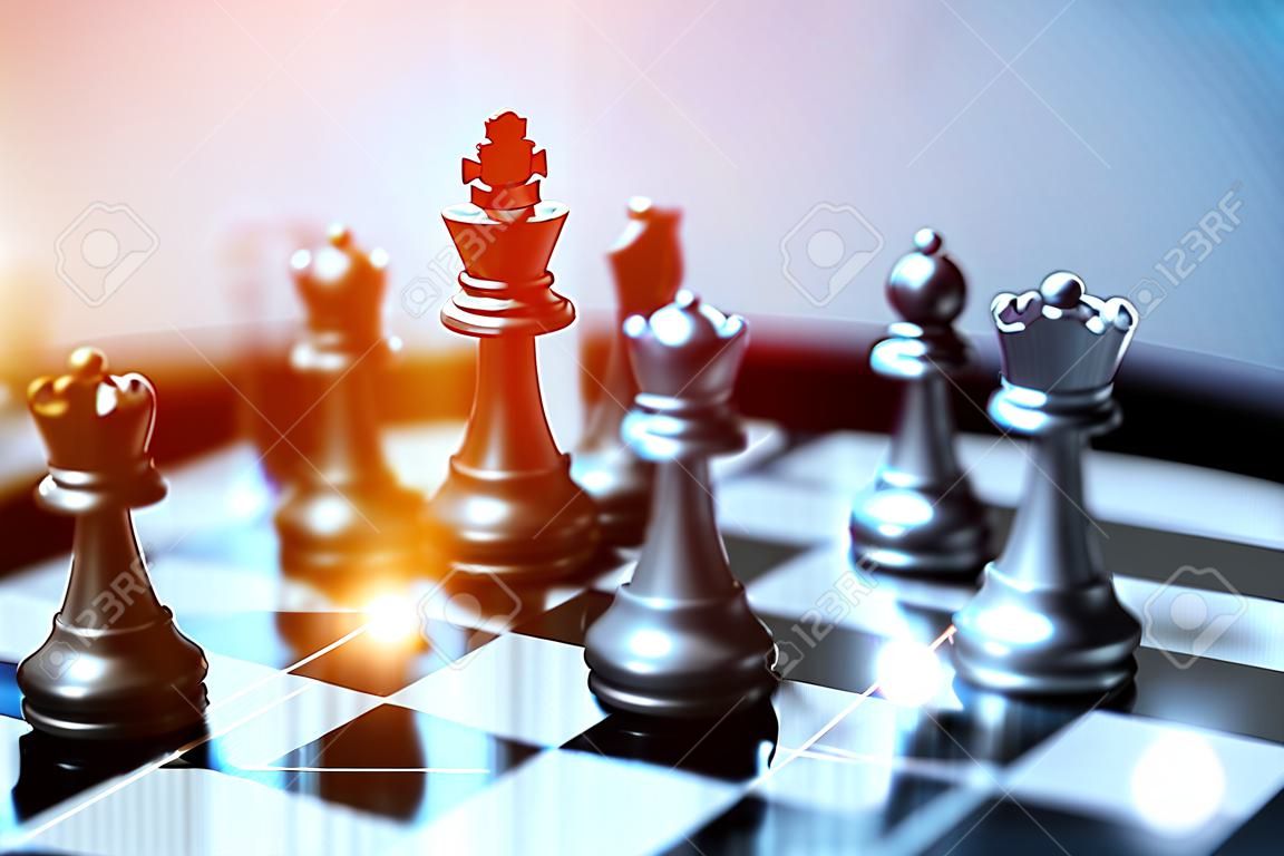 Concepto del juego de mesa de ajedrez de las ideas del negocio y del significado del éxito del plan de la competencia y de la estrategia, concepto financiero común de los datos del análisis del gráfico de la estadística.