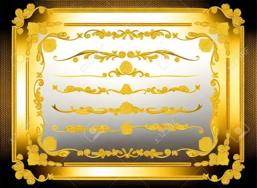 conjunto de marco de oro decorativo Vector