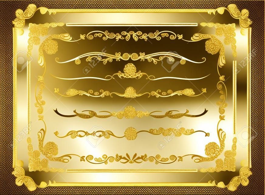 conjunto de marco de oro decorativo Vector