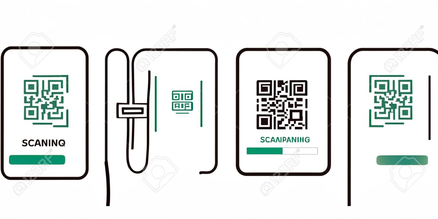 Icona di scansione del codice QR con lo smartphone, scansiona il segno del codice a barre, illustrazione vettoriale.