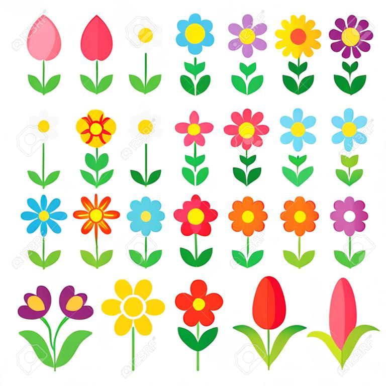 Набор различных векторных цветов. Яркие и красочные цветочные иконки