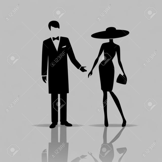 Vector Silhouetten von Dame und Herr auf einem weißen Hintergrund