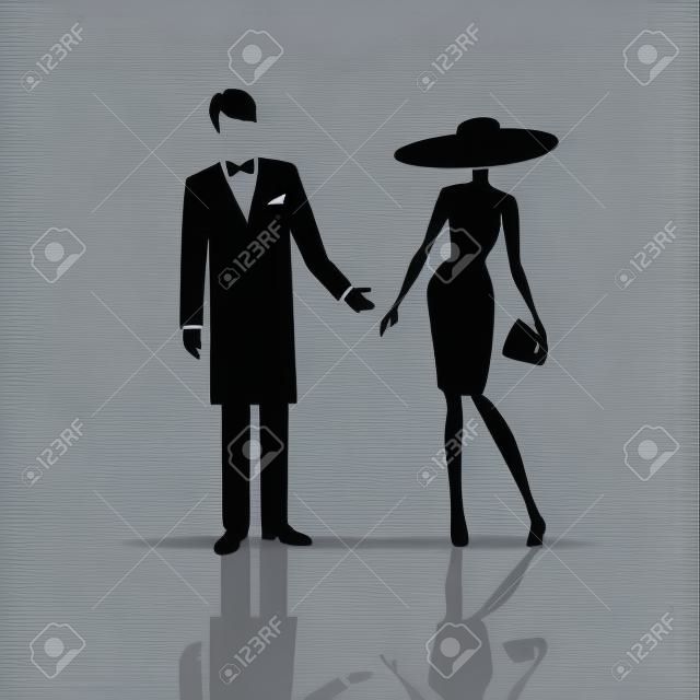 Vector silhouettes of lady and gentleman isolated on a white background