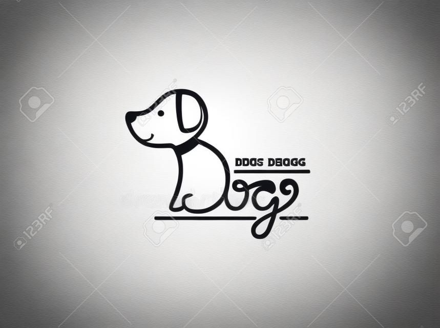 Dog logo template. Cute puppy logotype isolated on white background. The body and tail are made from hand drawn letters Dog. Vector concept design.