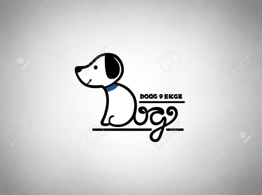犬のロゴのテンプレート。かわいい子犬のロゴは白い背景で隔離。体と尾は、手描き文字犬から作られています。ベクトルの概念設計。