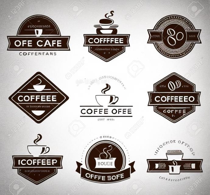 コーヒーのロゴのテンプレート。コーヒー ショップやカフェのラベルのセット。ロゴタイプは、白い背景で隔離。ベクター コレクション。