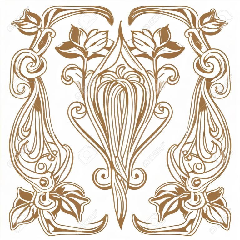 Vector vintage patrón de flores y hojas en el estilo Art Nouveau