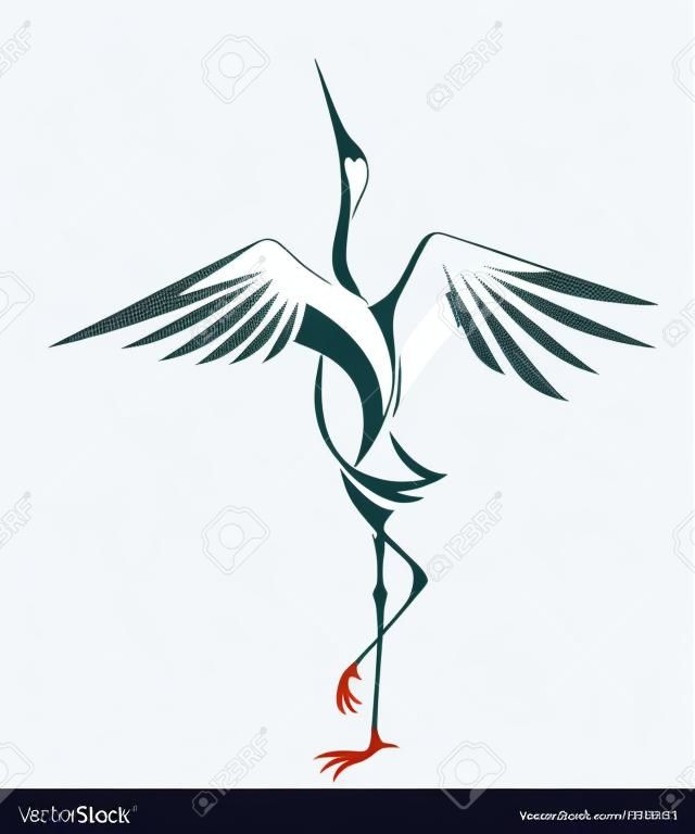 decorative image of dancing cranes isolated on a white background. vector