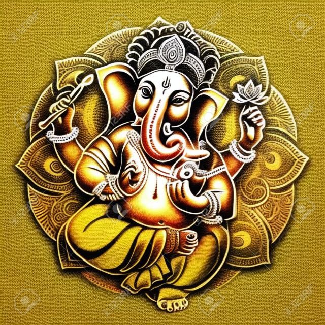 lord Ganesh. Ganesh Puja. Ganesh Chaturthi. Ezt alkalmazzák a képeslapok, nyomatok, textíliák, tetoválás.