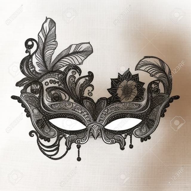Dibujado a mano máscaras en el estilo de Boho Chic. Festival de Mardi Gras, mascarada.