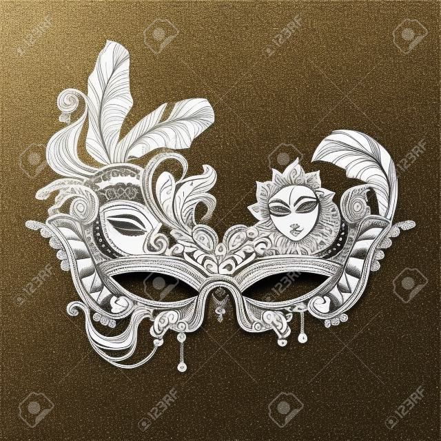 Ręcznie rysowane maski na twarz w stylu Boho Chic. Festiwal Mardi Gras, maskarada.