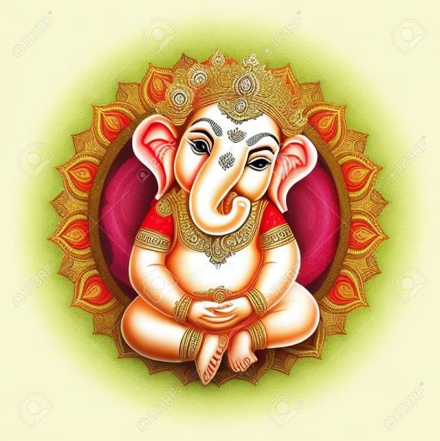 Cute malucha Lord Ganesha posiada lotosu - izolowane ilustracji wektorowych. Indyjski Festiwal Ganesh Chaturthi. Ganesha -Ganapati.